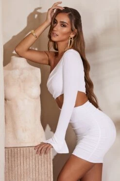 One Shoulder Flare Sleeve Mini Dress In White 11 One Shoulder Flare Sleeve Mini Dress In White -Women Clothes Shop 5714 11 Ali White One Shoulder Flare Sleeve Mini Dress