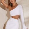 One Shoulder Flare Sleeve Mini Dress In White -Women Clothes Shop 5714 2 Ali White One Shoulder Flare Sleeve Mini Dress
