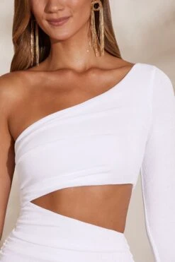 One Shoulder Flare Sleeve Mini Dress In White 12 One Shoulder Flare Sleeve Mini Dress In White -Women Clothes Shop 5714 3 Ali White One Shoulder Flare Sleeve Mini Dress
