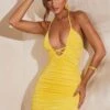 Braided Strap Halter Neck Mini Dress In Yellow -Women Clothes Shop 5717 3 Nahla Yellow Braided Draw String Mini Dress