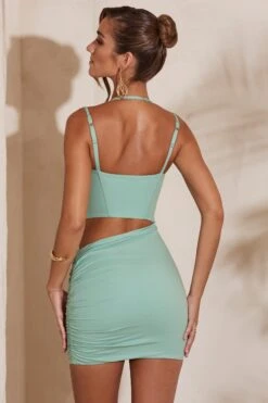 Double Cup Corset Mini Dress In Teal -Women Clothes Shop 5718 10 Nesrine Blue Double Cup Corset Mini Dress 1