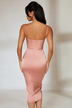 Draped Skirt Corset Midi Dress In Blush -Women Clothes Shop 5725 10 Tenderness Blush Ruched Bust Corset Midi Draped Skirtcopy