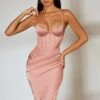 Draped Skirt Corset Midi Dress In Blush -Women Clothes Shop 5725 1 Tenderness Blush Ruched Bust Corset Midi Draped Skirtcopy