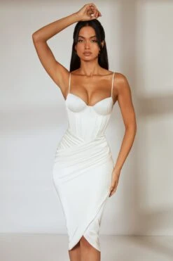 Draped Skirt Corset Midi Dress In Ivory -Women Clothes Shop 5725 3 Ivory Tenderness Ruched Bust Corset Mini Dress With Draped Skirtcopy
