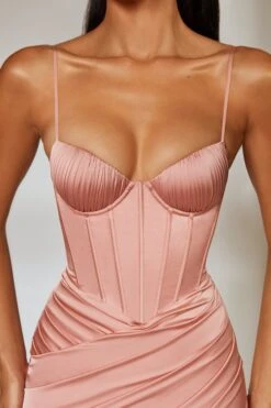 Draped Skirt Corset Midi Dress In Blush -Women Clothes Shop 5725 7 Tenderness Blush Ruched Bust Corset Midi Draped Skirtcopy