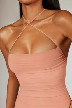 Low Back Ruched Midi Dress In Blush -Women Clothes Shop 5726 5 Legacy Blush Back strap Detail Ruched Midi Dresscopy2