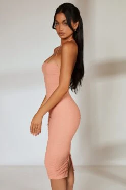 Low Back Ruched Midi Dress In Blush -Women Clothes Shop 5726 7 Legacy Blush Back strap Detail Ruched Midi Dresscopy2
