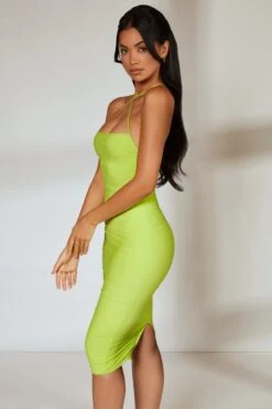 Low Back Ruched Midi Dress In Lime -Women Clothes Shop 5726 8 Legacy Lime Back Strap Detail Ruched Midi Dress