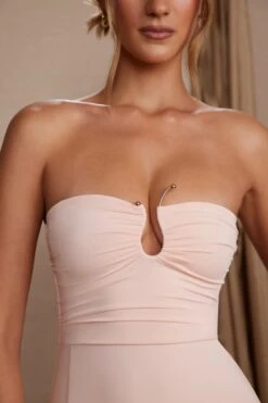 Strapless Thigh High Split Maxi Dress In Blush -Women Clothes Shop 5814 8 Dulcinea Blush Strapless Ruched Maxi Dress