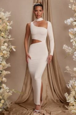 Single Sleeve Cut Out Maxi Dress In Cream