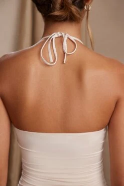 Halter Neck Asymmetric Mini Dress In Cream -Women Clothes Shop 5817 2 Blanca Cream Asymmetric Hem Dress