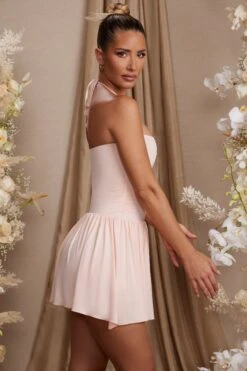 Halter Neck Asymmetric Mini Dress In Blush -Women Clothes Shop 5817 3 Blanca Blush Asymmetric Hem Dress