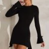 High Neck A-Line Mini Dress In Black -Women Clothes Shop 5828 3 Black High Neck A line Mini Dress