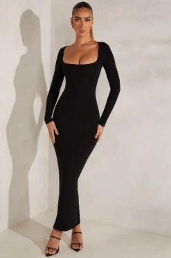 Long Sleeve Maxi Dress In Black -Women Clothes Shop 5830 1 Black Long Sleeve Maxi Dress