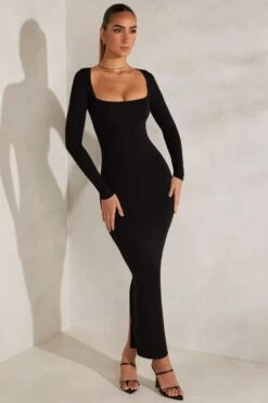 Long Sleeve Maxi Dress In Black -Women Clothes Shop 5830 4 Black Long Sleeve Maxi Dress