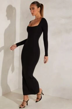Long Sleeve Maxi Dress In Black -Women Clothes Shop 5830 6 Black Long Sleeve Maxi Dress