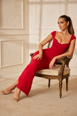 Sweetheart Neckline Maxi Dress In Red -Women Clothes Shop 5849 8 Dolcezza Red Sweetheart Maxi Dress