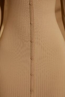 Long Sleeve Button Down Maxi Dress In Tan -Women Clothes Shop 5853 6 Halsey Tan Button Down Dress