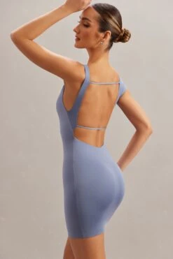 Open Back Mini Dress In Blue -Women Clothes Shop 5866 5 Tahnee Blue Off The Shoulder Mini Dress
