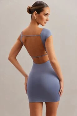 Open Back Mini Dress In Blue -Women Clothes Shop 5866 7 Tahnee Blue Off The Shoulder Mini Dress