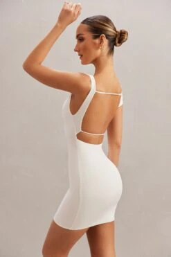 Open Back Mini Dress In Ivory -Women Clothes Shop 5866 9 Tahnee Ivory Off The Shoulder Mini Dress