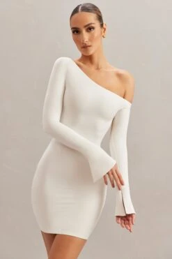 Off The Shoulder Mini Dress In Ivory -Women Clothes Shop 5867 2 Lilardia Ivory Open Back Mini Dress