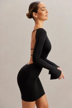 Off The Shoulder Mini Dress In Black -Women Clothes Shop 5867 3 Lilardia Black Open Back Mini Dress