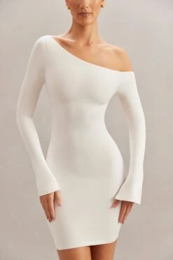 Off The Shoulder Mini Dress In Ivory -Women Clothes Shop 5867 3 Lilardia Ivory Open Back Mini Dress