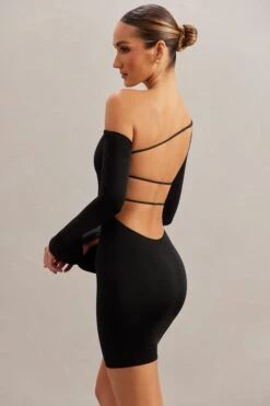 Off The Shoulder Mini Dress In Black -Women Clothes Shop 5867 4 Lilardia Black Open Back Mini Dress