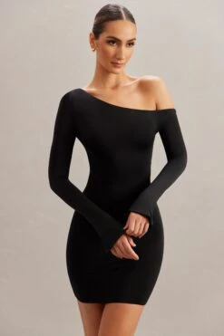 Off The Shoulder Mini Dress In Black -Women Clothes Shop 5867 5 Lilardia Black Open Back Mini Dress