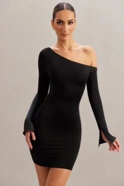 Off The Shoulder Mini Dress In Black