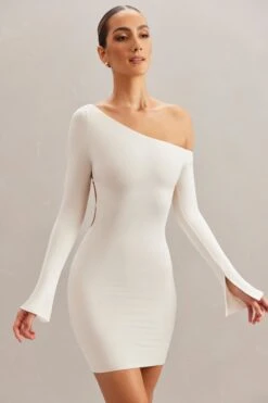 Off The Shoulder Mini Dress In Ivory -Women Clothes Shop 5867 7 Lilardia Ivory Open Back Mini Dress