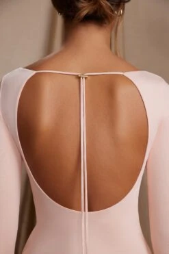 Long Sleeve Cut Out A-Line Mini Dress In Blush -Women Clothes Shop 5869 2 Cosette Blush Keyhole Front Cut Out Back Mini Dress