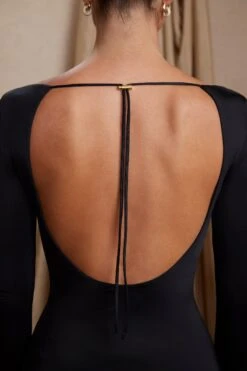 Long Sleeve Cut Out A-Line Mini Dress In Black -Women Clothes Shop 5869 3 Cosette Black Keyhole Front Cut Out Back Mini Dress