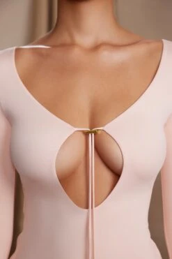 Long Sleeve Cut Out A-Line Mini Dress In Blush -Women Clothes Shop 5869 4 Cosette Blush Keyhole Front Cut Out Back Mini Dress