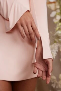 Long Sleeve Cut Out A-Line Mini Dress In Blush -Women Clothes Shop 5869 5 Cosette Blush Keyhole Front Cut Out Back Mini Dress