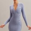 Long Sleeve Mini Dress In Blue -Women Clothes Shop 5878 1 Koen Blue Long Sleeve Zip Up Mini Dress