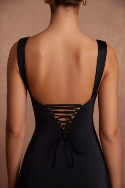 Tie Up Back Mini Dress In Black -Women Clothes Shop 5885 1 Violetta Black Tie Up Back Mini Dress