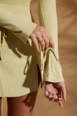 Long Sleeve Twist Front Mini Dress In Sage -Women Clothes Shop 5898 1 Denali Sage Twist Front Mini Dress