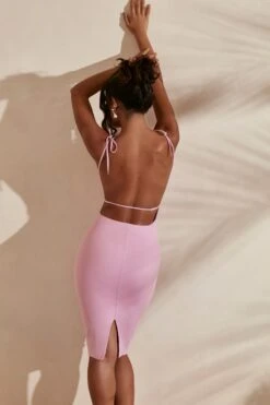 Cowl Neck Backless Midi Dress In Pink -Women Clothes Shop 5933 2 Dali Pink Backless Midi Dress