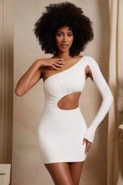 Single Sleeve Cut Out Mini Dress In Ivory
