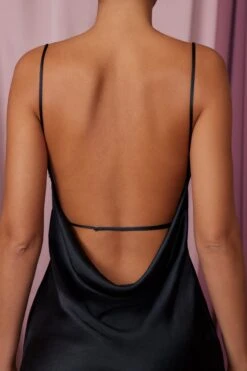 Cowl Neck High Slit Maxi Dress In Black -Women Clothes Shop 5961 1 Salome Black Satin Bias Cut Slit Gown