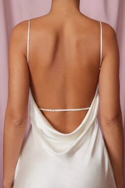 Cowl Neck High Slit Maxi Dress In Ivory 15 Cowl Neck High Slit Maxi Dress In Ivory -Women Clothes Shop 5961 1 Salome Ivory Satin Bias Cut Slit Gown