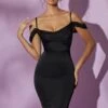 Cowl Sleeve Midi Dress In Black -Women Clothes Shop 5984 1 Giada Black Cowl Sleeve Satin Midi Dress