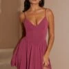 Handkerchief Hem Plunge Neck Mini Dress In Dark Mauve -Women Clothes Shop 6019 3 Octavia Dark Mauve Handkerchief Hem Drape Mini Dress