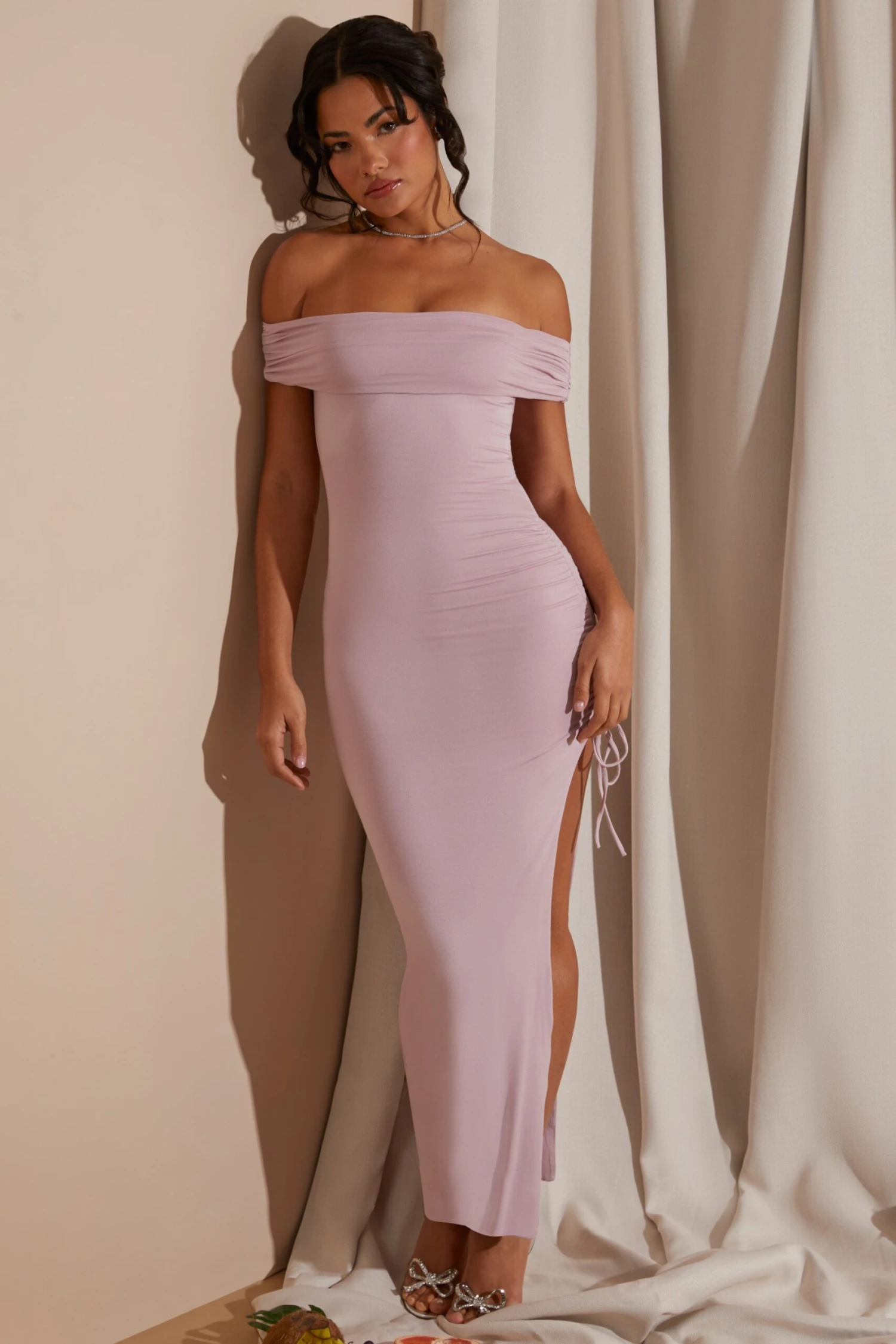 Off The Shoulder High Slit Maxi Dress In Blush 10 Off The Shoulder High Slit Maxi Dress In Blush - Image 8