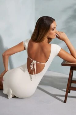 Open Back A-Line Mini Dress In Ivory -Women Clothes Shop 6046 10 Marina Black Square Neck Mini Dress