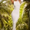 Contrast Stitch Sleeveless Maxi Dress In White -Women Clothes Shop 6051 7 Eydis White High Neck Maxi Dress
