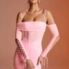 Lace Up Long Sleeve Corset Mini Dress In Pink -Women Clothes Shop 6122 2 Rayar Pink Lace Up Long Sleeve Mini Dresscopy