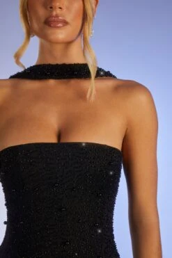 Embellished Bandeau Maxi Dress In Black -Women Clothes Shop 6126 10 Belgravia Black Pearl Embellished Bandeau Split Maxi Dress